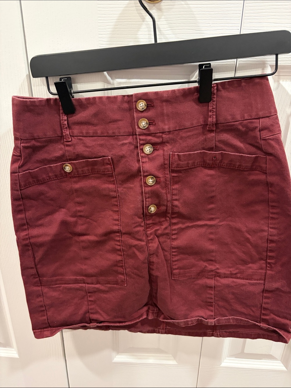 LOFT Wine Red Button-Front Skort with Front Pockets